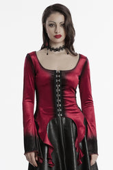 Rote Langarm-Gradienten Unregelmäßige Damen Gothic Bluse